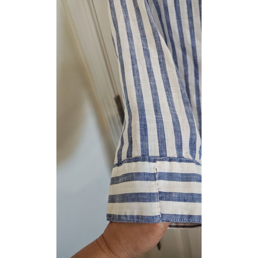 Women Size tag 1.5 US‎ 10 Chico's Blue White Striped Linen Button Down Shirt - Picture 11 of 16